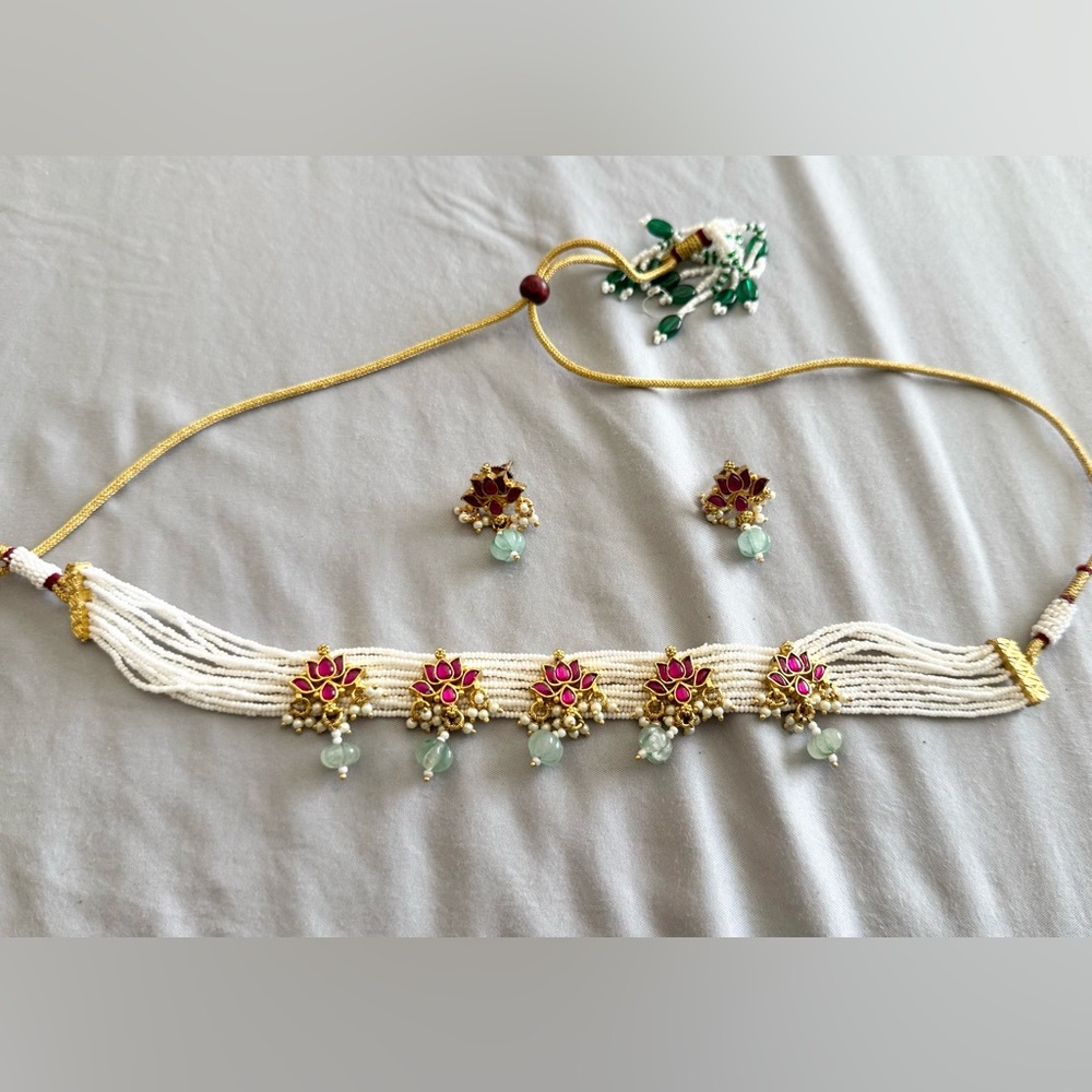 Elegant Pachi Kindan Gold and Pink Jewelry Set